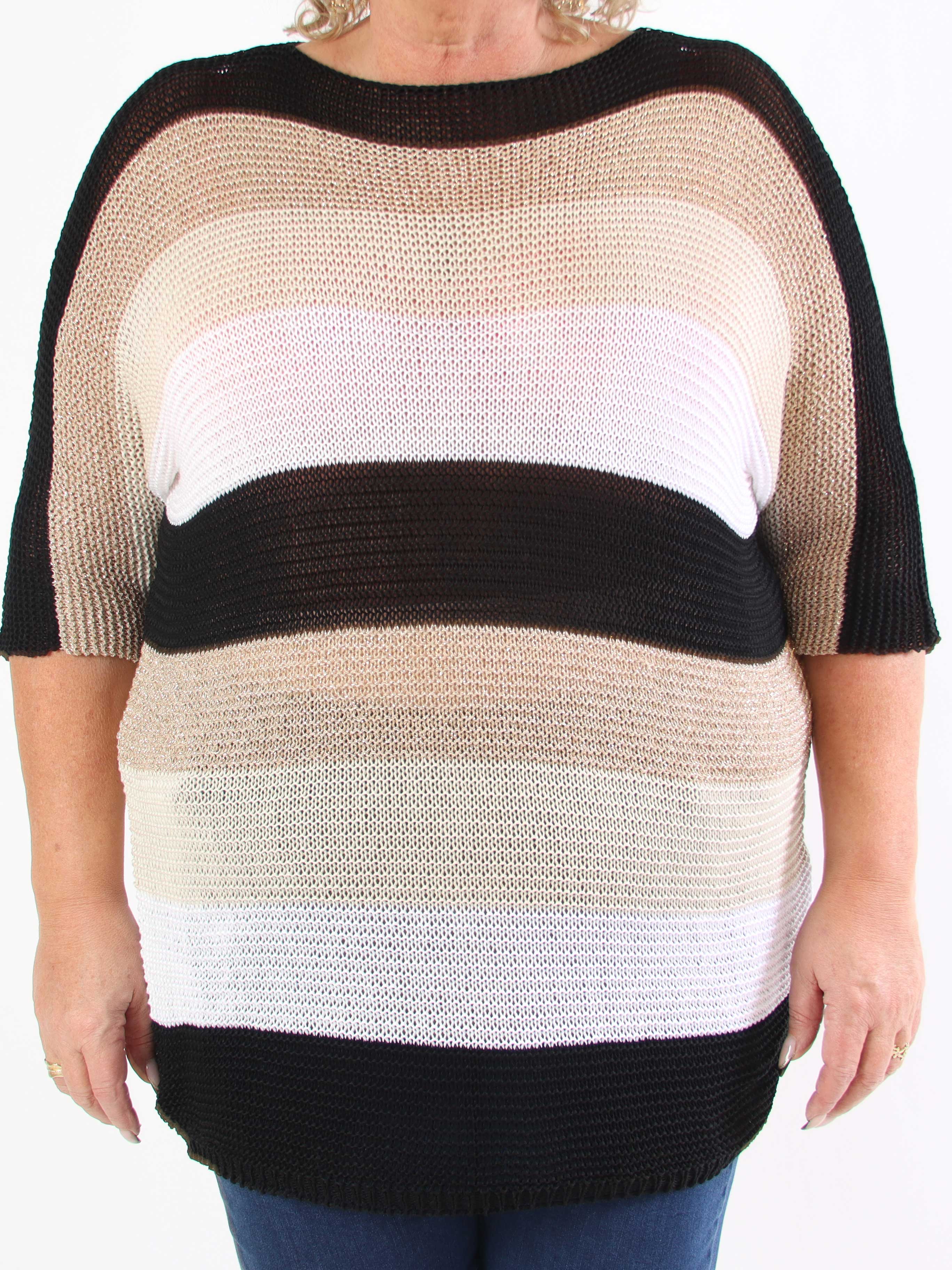 Nina Long - Randig stickad klänning i plus size med glittertrådar